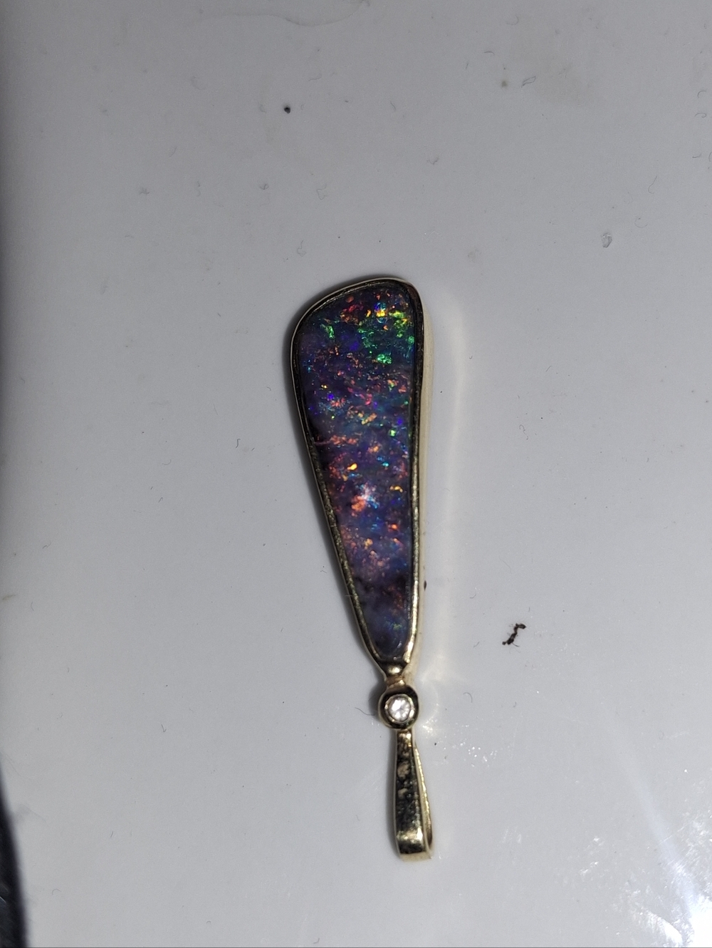 Gold-Tone Opal Drop Pendant with Clear Stone